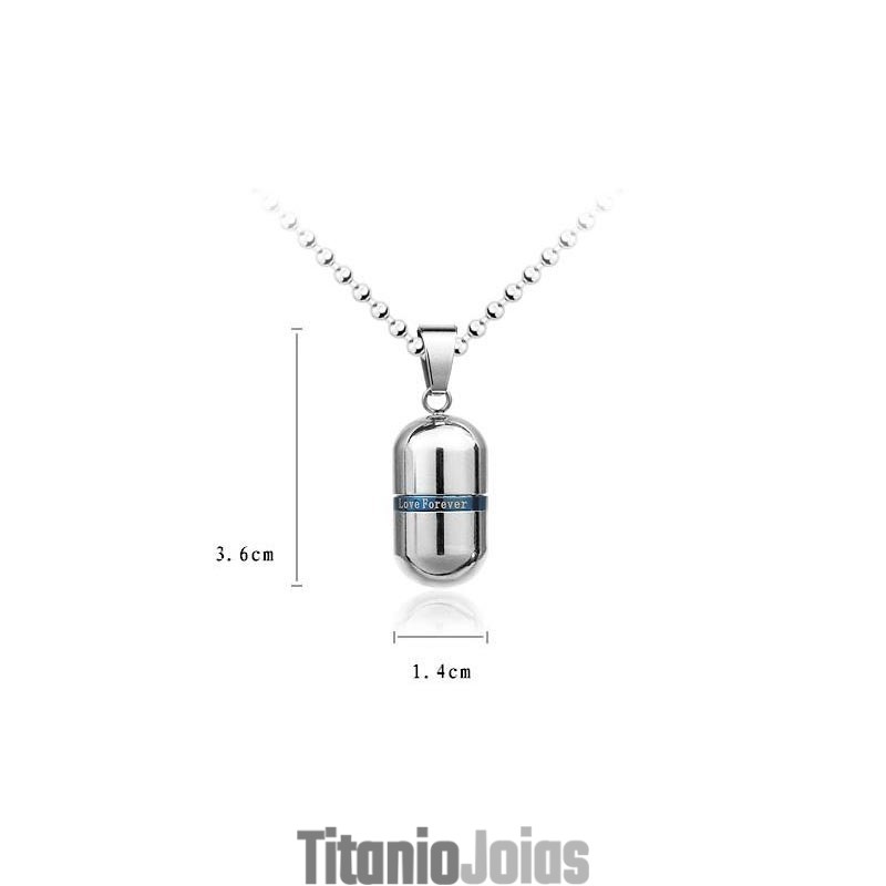 Colar Com Pingente De Pílula De Titânio Puro E Prata Love Forever Colar Com Pingente De Pílula De Titânio Puro E Prata Love Forever