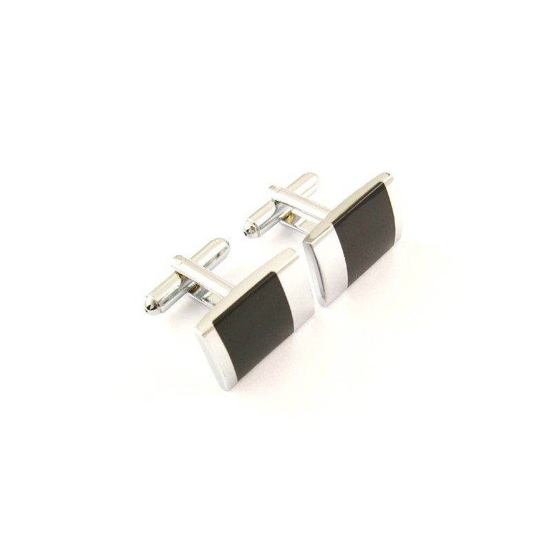 Abotoaduras Oblongas De Titânio E Esmalte Preto Abotoaduras Oblongas De Titânio E Esmalte Preto