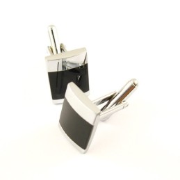 Abotoaduras Oblongas De Titânio E Esmalte Preto