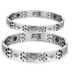 Pulseira De Titânio De Qualidade Estável E Saudável Para Amantes Com Strass