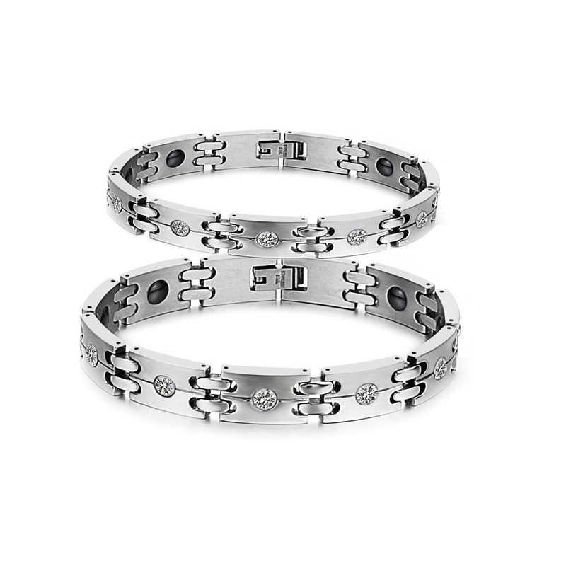 Pulseira De Titânio De Qualidade Estável E Saudável Para Amantes Com Strass Pulseira De Titânio De Qualidade Estável E Saudável Para Amantes Com Strass