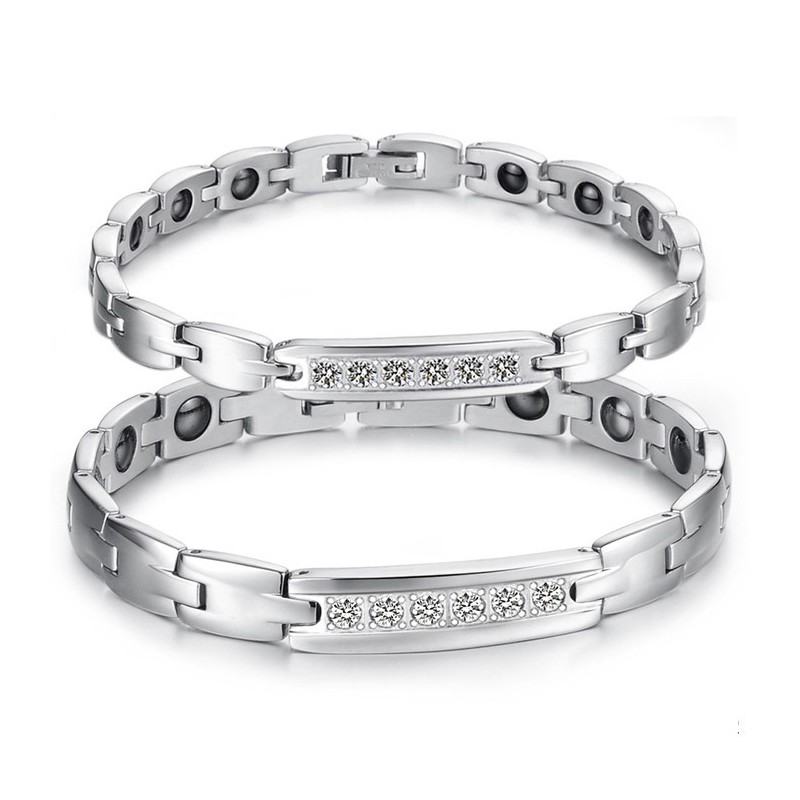 Pulseira De Titânio Com Magnetita De Qualidade Confiável E Saudável Para Amantes Com Strass Pulseira De Titânio Com Magnetita De Qualidade Confiável E Saudável Para Amantes Com Strass