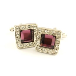 Abotoaduras Quadradas De Titânio Com Diamantes E Zircônias Quadradas Lilás