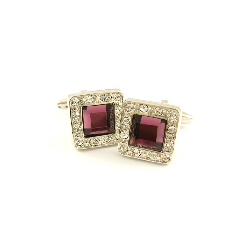 Abotoaduras Quadradas De Titânio Com Diamantes E Zircônias Quadradas Lilás Abotoaduras Quadradas De Titânio Com Diamantes E Zircônias Quadradas Lilás