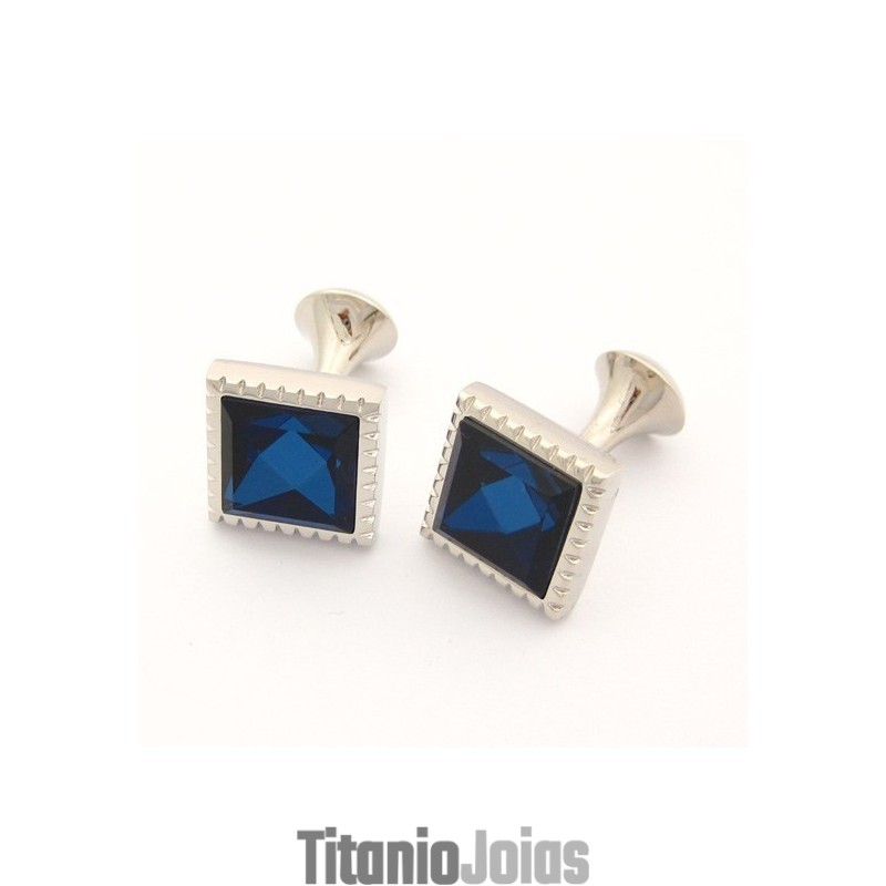 Abotoaduras Quadradas De Titânio Com Zircônia Azul Abotoaduras Quadradas De Titânio Com Zircônia Azul