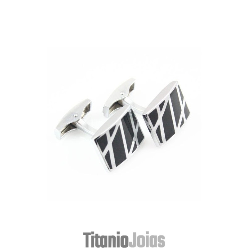 Abotoaduras Quadradas Listradas De Titânio E Esmalte Abotoaduras Quadradas Listradas De Titânio E Esmalte