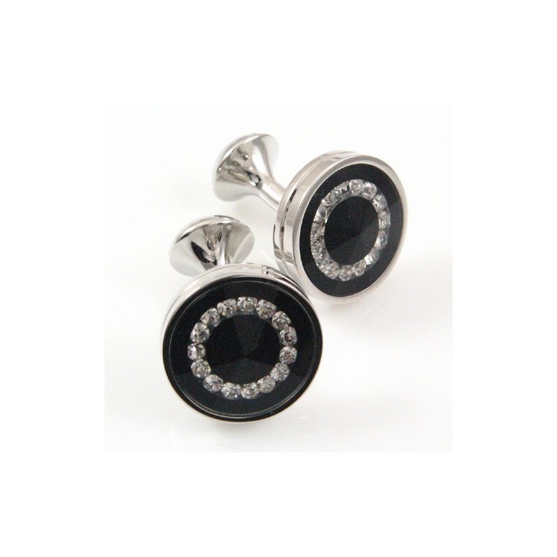 Abotoaduras Redondas Banhadas A Titânio E Ip Preto Com Diamante Abotoaduras Redondas Banhadas A Titânio E Ip Preto Com Diamante