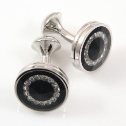 Abotoaduras Redondas Banhadas A Titânio E Ip Preto Com Diamante