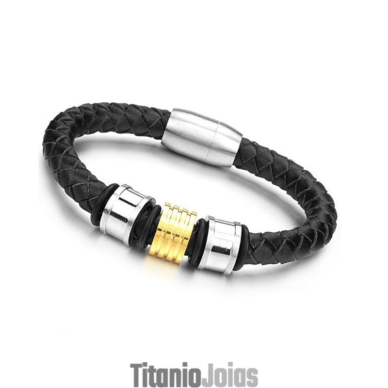 Pulseira De Couro De Titânio Redonda Masculina De Qualidade Confiável
