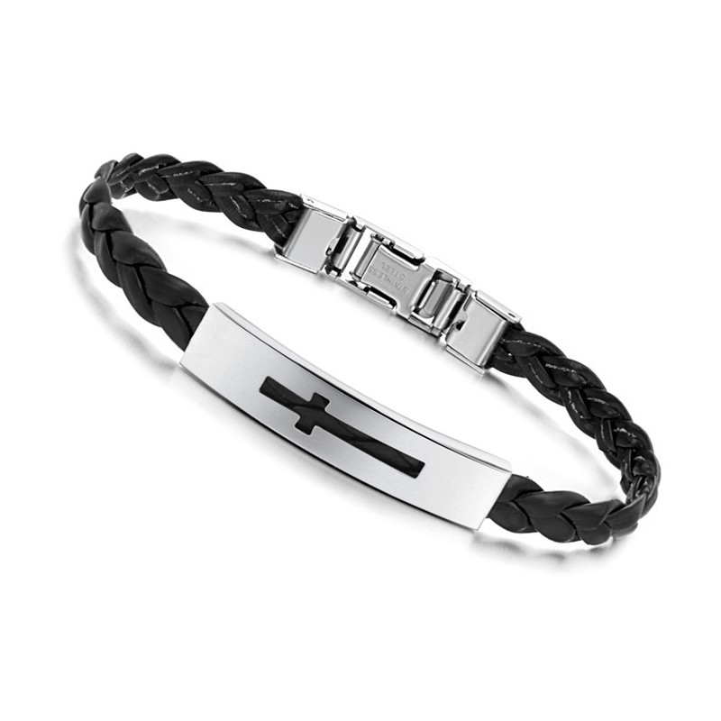 Pulseira De Titânio Pu Com Cruz Feminina De Qualidade Estável Pulseira De Titânio Pu Com Cruz Feminina De Qualidade Estável