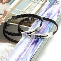 Pulseira De Titânio Pu Com Cruz Feminina De Qualidade Estável