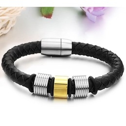 Pulseira Masculina De Couro De Titânio Preto Rainha Da Qualidade