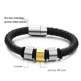 Pulseira Masculina De Couro De Titânio Preto Rainha Da Qualidade