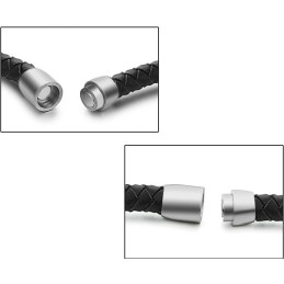 Pulseira Masculina De Couro De Titânio Preto Rainha Da Qualidade