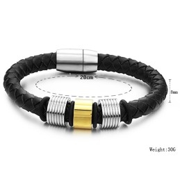 Pulseira Masculina De Couro De Titânio Preto Rainha Da Qualidade