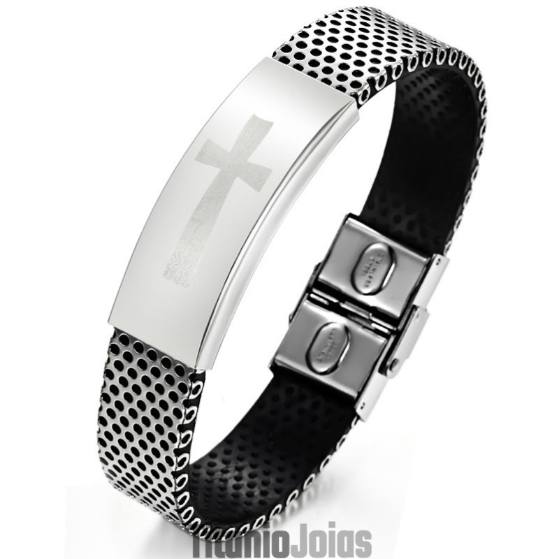 Pulseira Masculina Cruz De Couro De Titânio Com Qualidade E Quantidade Garantidas