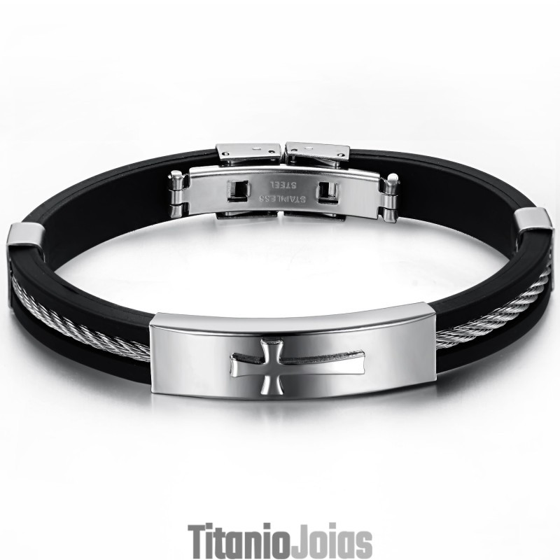 Pulseira Masculina De Titânio Com Cruz De Excelente Qualidade