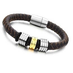 Pulseira De Couro De Titânio Marrom The Queen Of Quality