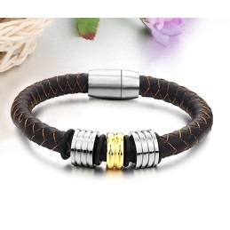 Pulseira De Couro De Titânio Marrom The Queen Of Quality