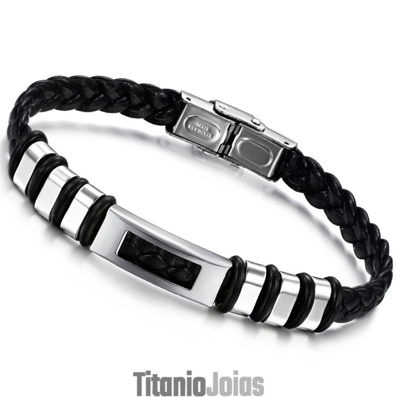 Pulseira Masculina De Couro De Titânio Fácil De Usar Pulseira Masculina De Couro De Titânio Fácil De Usar