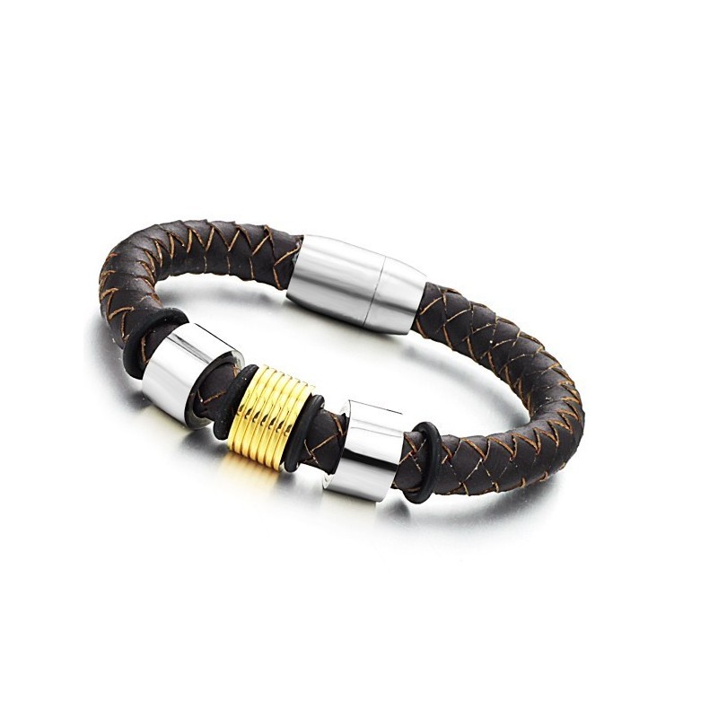Pulseira De Couro De Titânio Marrom De Grandes Variedades Pulseira De Couro De Titânio Marrom De Grandes Variedades