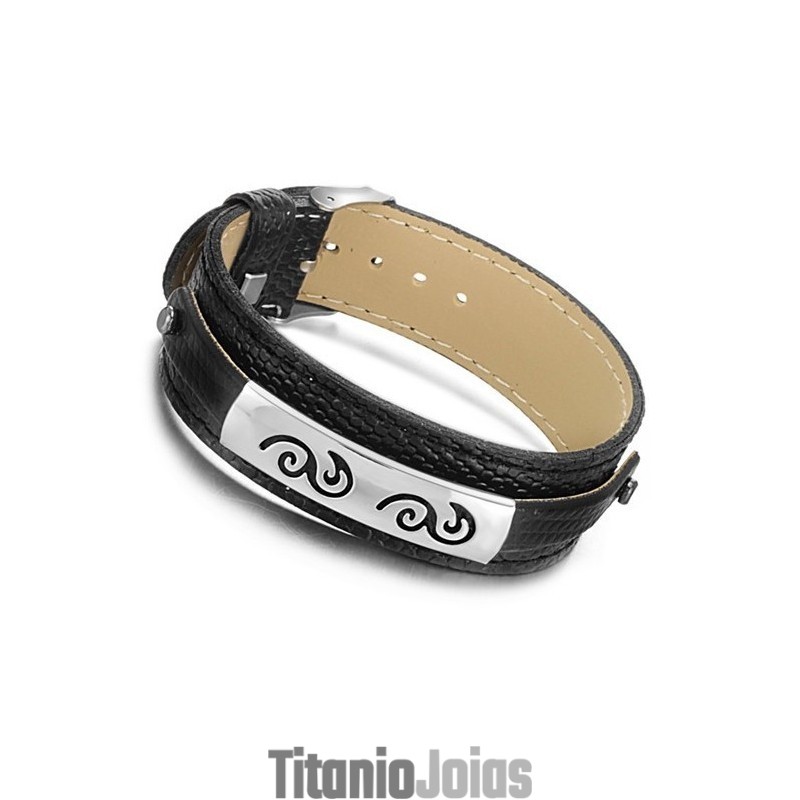 Pulseira De Couro De Titânio Preto De Grandes Variedades Pulseira De Couro De Titânio Preto De Grandes Variedades