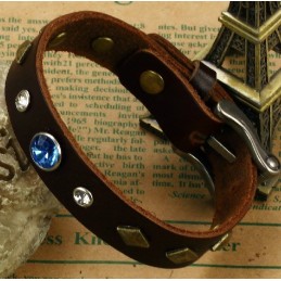 Pulseira De Couro De Titânio Retrô Durável Com Strass