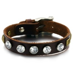 Pulseira De Couro De Titânio Retrô De Alta Qualidade Com Strass