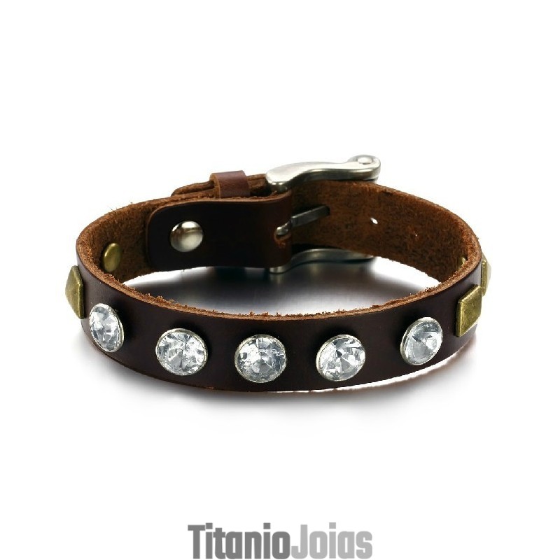 Pulseira De Couro De Titânio Retrô De Alta Qualidade Com Strass Pulseira De Couro De Titânio Retrô De Alta Qualidade Com Strass