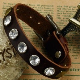 Pulseira De Couro De Titânio Retrô De Alta Qualidade Com Strass