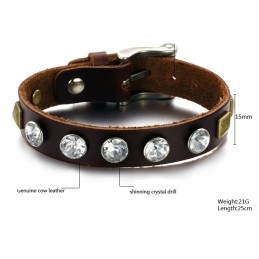 Pulseira De Couro De Titânio Retrô De Alta Qualidade Com Strass