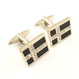 Abotoaduras Banhadas A Titânio E Ip Preto Com Cruz De Diamantes