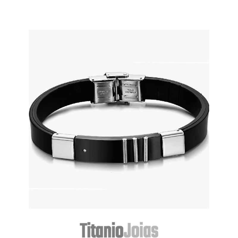 Pulseira De Couro De Titânio Preto Durável Em Uso Pulseira De Couro De Titânio Preto Durável Em Uso