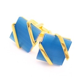 Abotoaduras Banhadas A Titânio E Ouro Com Ágata Azul-Celeste