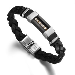 Pulseira Masculina De Couro De Titânio Preto De Reputação Confiável