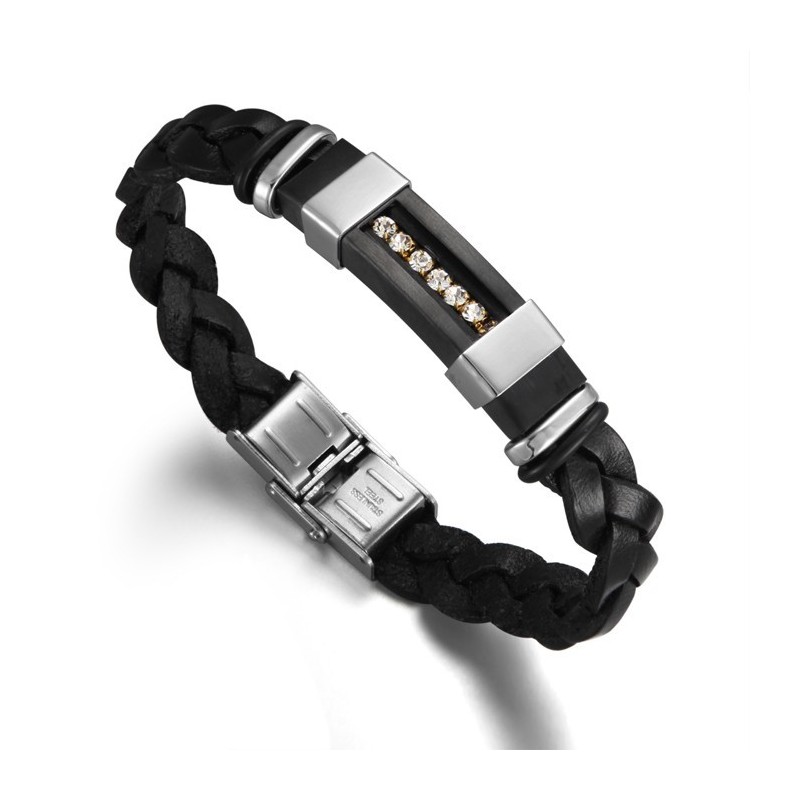 Pulseira Masculina De Couro De Titânio Preto De Reputação Confiável Pulseira Masculina De Couro De Titânio Preto De Reputação Confiável