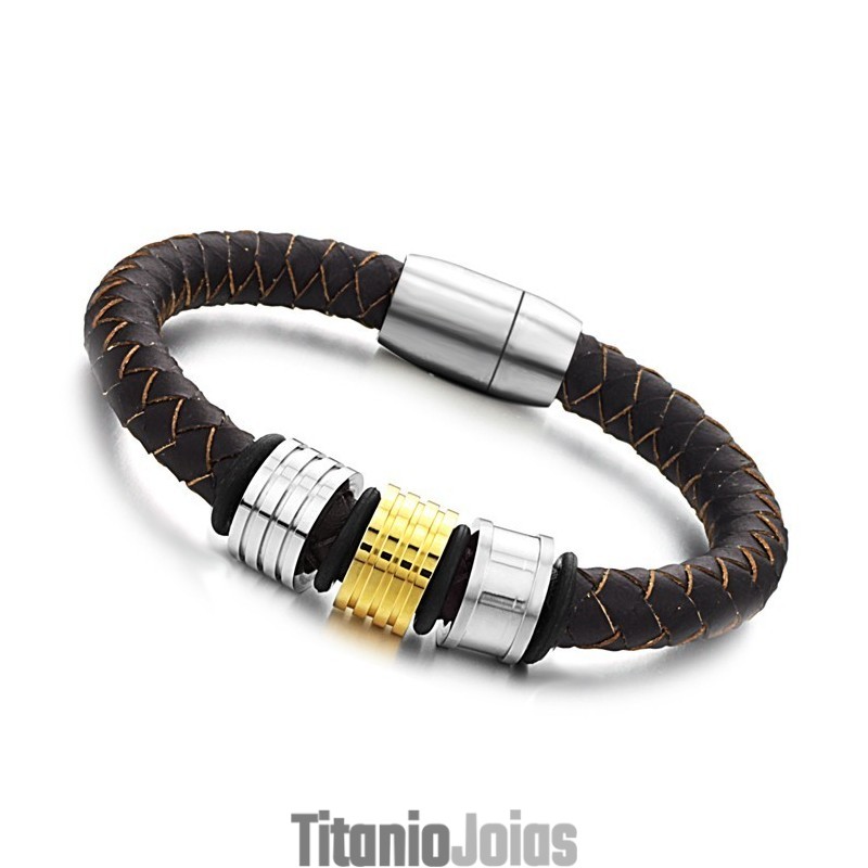 Pulseira Masculina De Couro De Titânio Marrom Com Qualidade E Quantidade Garantidas Pulseira Masculina De Couro De Titânio Marrom Com Qualidade E Quantidade Garantidas