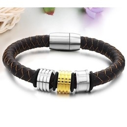 Pulseira Masculina De Couro De Titânio Marrom Com Qualidade E Quantidade Garantidas