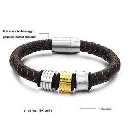 Pulseira Masculina De Couro De Titânio Marrom Com Qualidade E Quantidade Garantidas