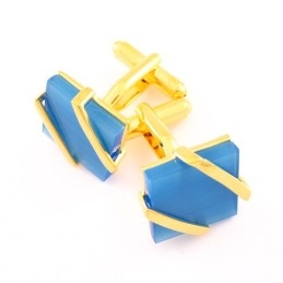 Abotoaduras Banhadas A Titânio E Ouro Com Ágata Azul-Celeste
