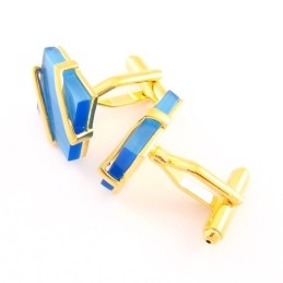 Abotoaduras Banhadas A Titânio E Ouro Com Ágata Azul-Celeste