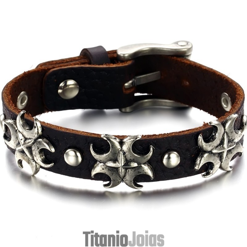 Pulseira De Couro De Titânio Queen Of Quality Cross Pulseira De Couro De Titânio Queen Of Quality Cross