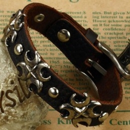 Pulseira De Couro De Titânio Queen Of Quality Cross