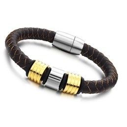 Pulseira Masculina De Couro De Titânio Marrom De Excelente Qualidade