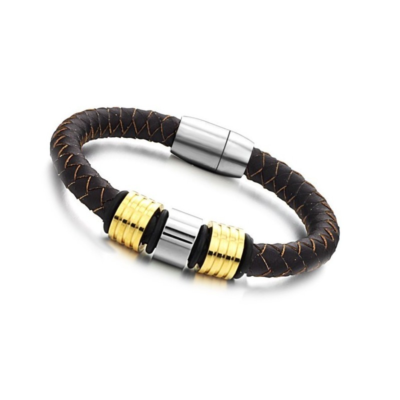 Pulseira Masculina De Couro De Titânio Marrom De Excelente Qualidade Pulseira Masculina De Couro De Titânio Marrom De Excelente Qualidade