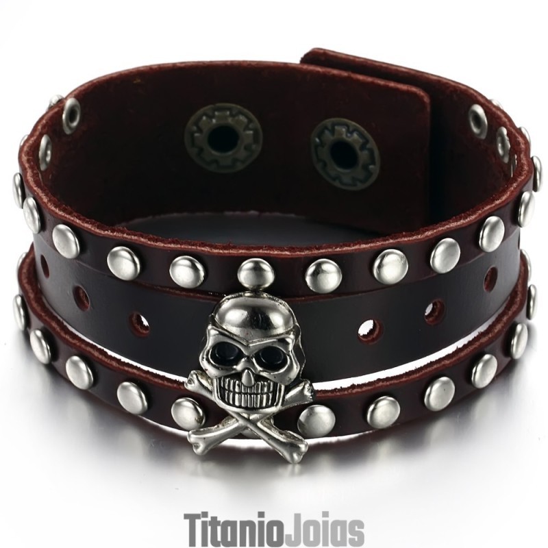 Pulseira De Couro De Titânio Com Caveira Masculina De Qualidade E Quantidade Garantidas Pulseira De Couro De Titânio Com Caveira Masculina De Qualidade E Quantidade Garantidas