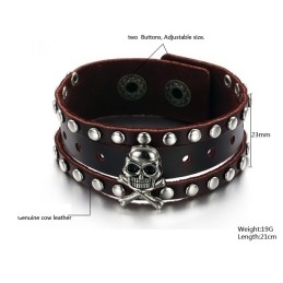 Pulseira De Couro De Titânio Com Caveira Masculina De Qualidade E Quantidade Garantidas