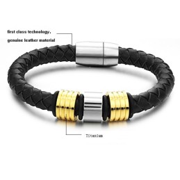 Pulseira De Couro De Titânio Preto De Qualidade Superior