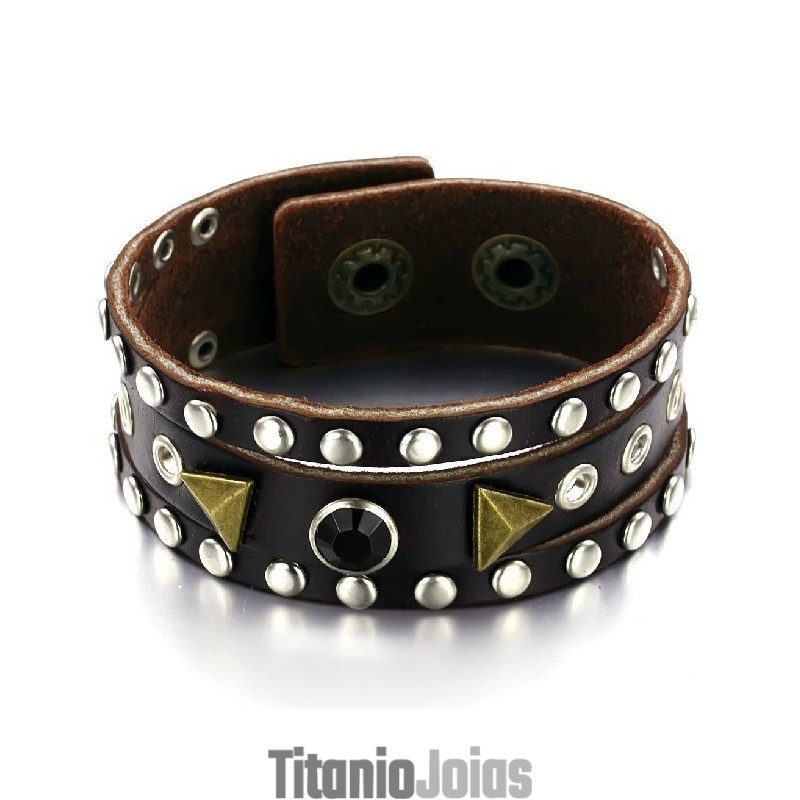 Pulseira De Couro De Titânio Retrô De Alta Qualidade Com Strass Pulseira De Couro De Titânio Retrô De Alta Qualidade Com Strass