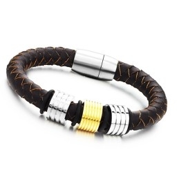 Pulseira Masculina De Couro De Titânio Marrom Fácil De Usar